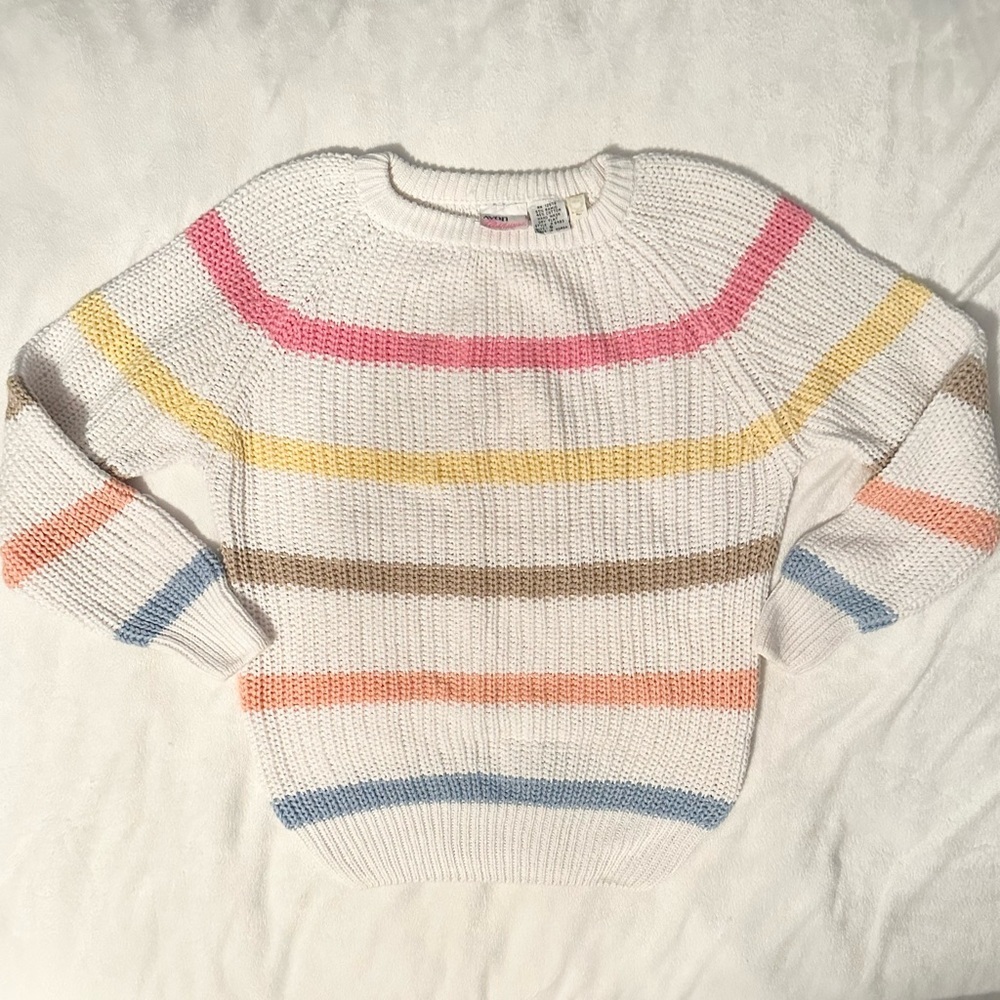 Vintage Avon Fashions Color Striped Knit Sweater S Cotton Blend White fun cute